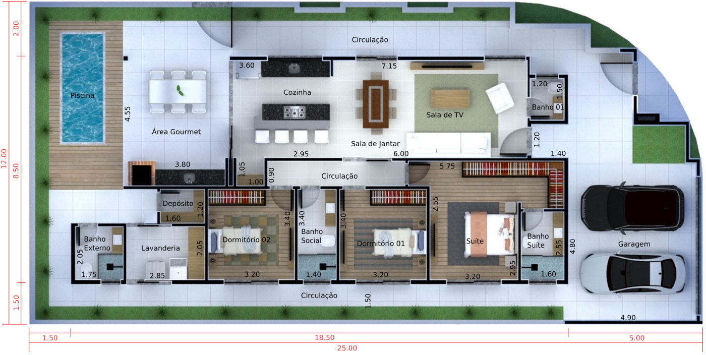 Plano De La Casa En Esquina 12x25m PLANOS HOY